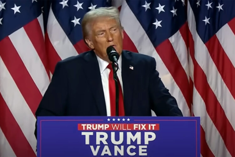 Donald Trump en su primer discurso tras ganar las elecciones presidenciales de EEUU en noviembre de 2024